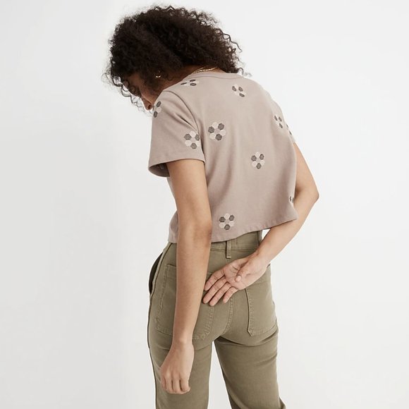 MADEWELL CASTLEROCK HEXAGON EMBROIDERED ORGANIC COTTON CROPPED TEE TOP - Picture 3 of 4